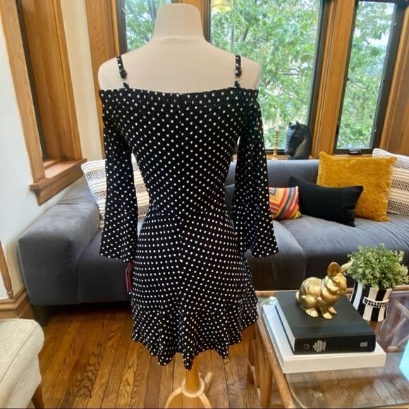 Peak 90s Gal Vintage Deadstock Off Shoulder Polka Dot Mini - Picture 12 of 14